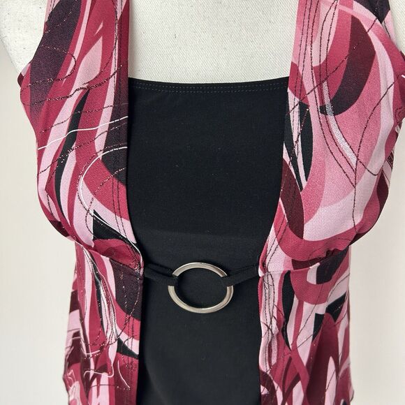 La Khaki Top Jrs Sz Medium Black Pink Built in Blouse Y2K Vintage Fairy Coquette - Picture 2 of 6